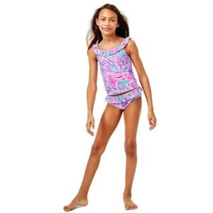 Lilly Pulitzer Girl's 2-Piece “Kinsey” UPF 50+ Tankini Swim Set Size 12